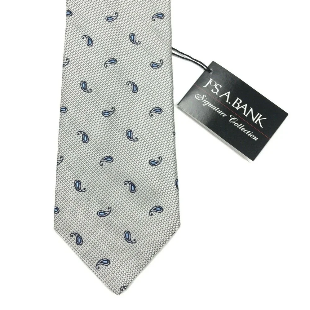 Jos. A. Bank Signature Collection Silk Gray/Silver Black Paisley Necktie NWT